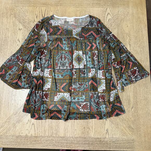 Bobbie‎ Brooks Plus Size Women’s 1X  Aztec Print Flare Sleeve Peasant Shirt - Picture 1 of 7